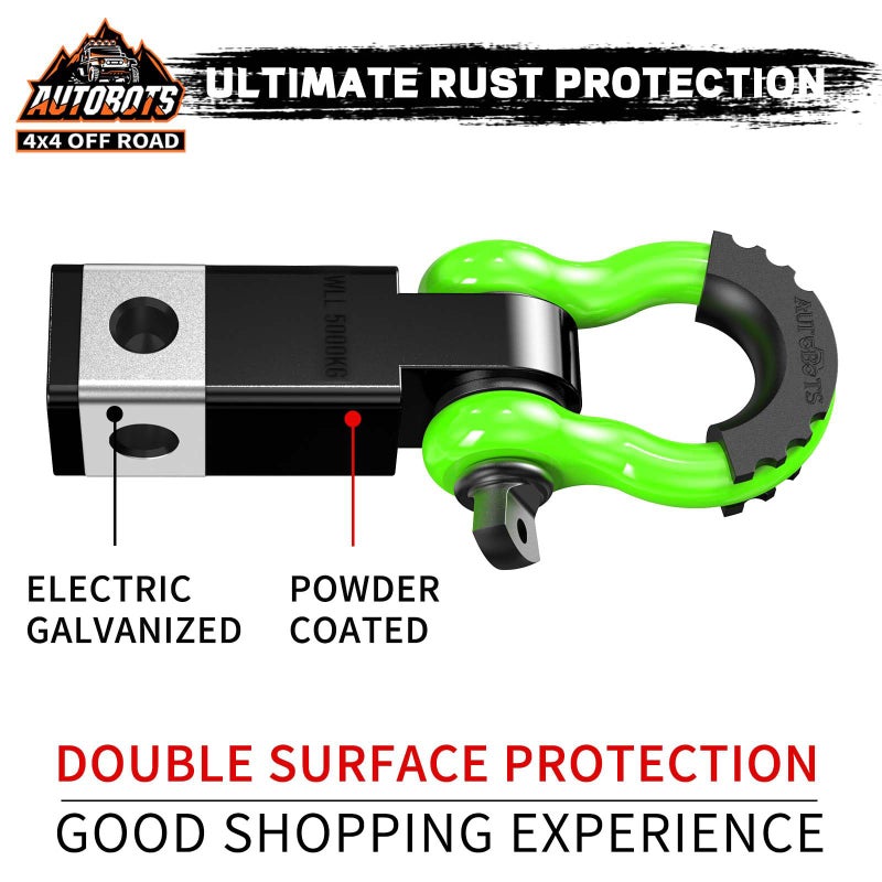 AUTOBOTS Tow Hitch Receiver 2", 45,000 Lbs Break Strength Shackle Hitch Receiver with 5/8" Screw Pin, 3/4 Shackle, Towing Accessories for Vehicle Trailer Recovery Off-Road Green&Black - Image 3